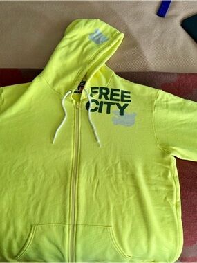 freecity Neon Yellow Zip Front Hoodie NWOT
